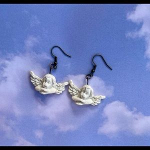 Cherub Angel stone dangle earrings